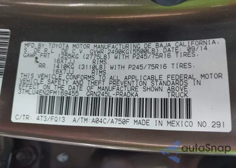 2015 Toyota Tacoma Double Cab/Trd Pro из США, поврежденный, VIN 3TMLU4EN2FM169455